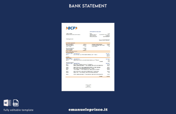 modello word di estratto conto bancario del Banco de Crédito de Bolivia in stile